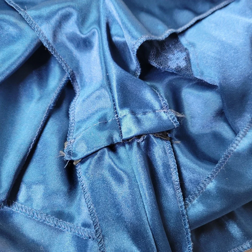 Petra Fashion Royal Blue Satin Lace Teddy Romper Open Back Large Made in USA